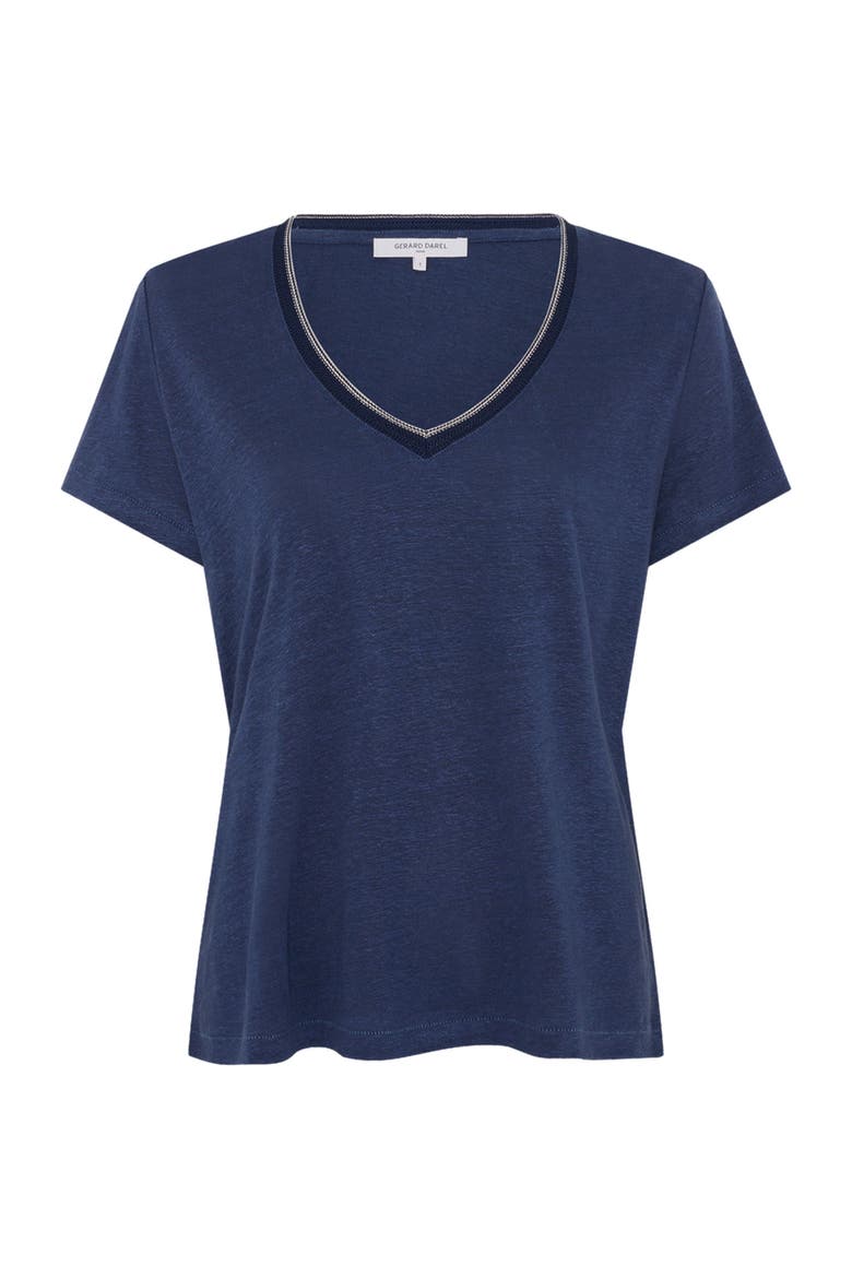 Mirana Linen V-Neck T-Shirt, Alternate, color, Indigo