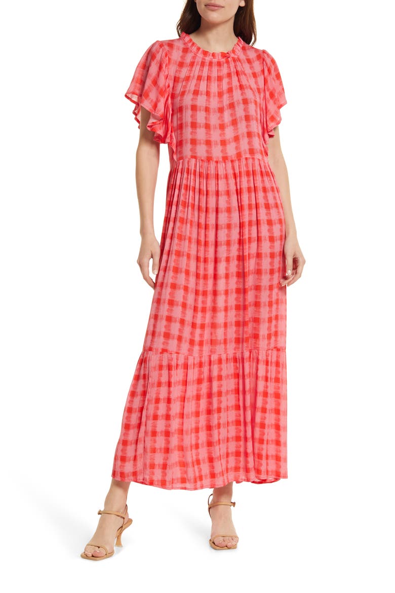 Karina Plaid Maxi Dress, Main, color, CORAL