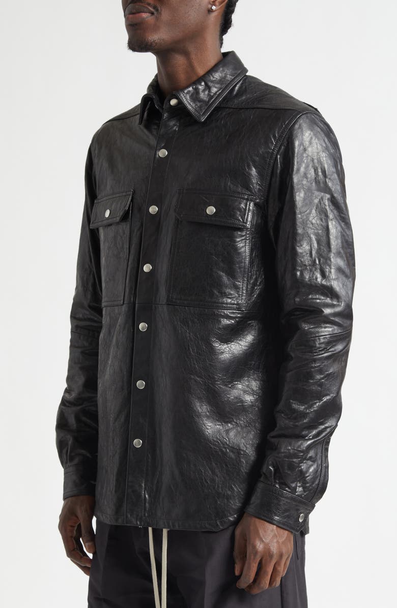 Rick Owens Pelle Leather Shirt Jacket, Alternate, color, Black