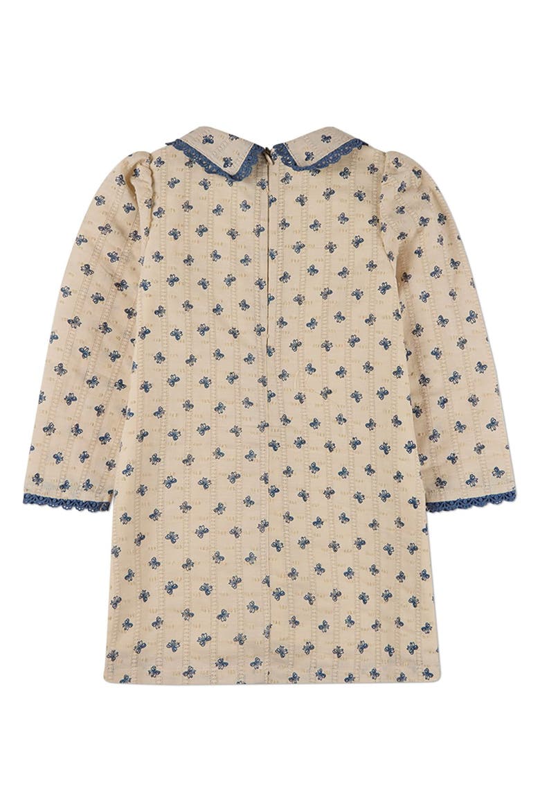 Embroidered-Bow Pointelle Lace-Trim Mini-Print Dress, Alternate, color, Navy
