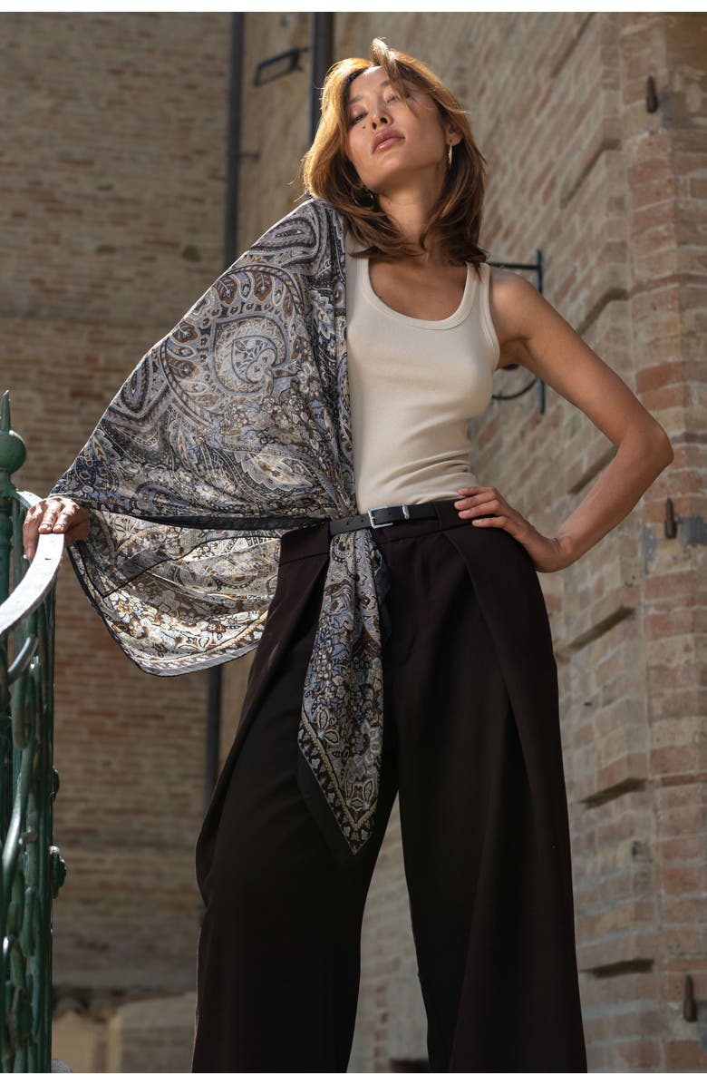 Elizabetta Helena - Large Silk Scarf for Women, Alternate, color, Brown And Blue