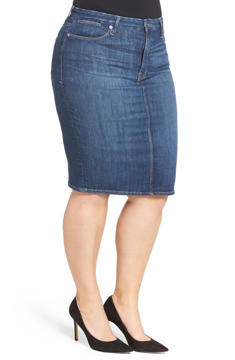 Good American High Rise Denim Pencil Skirt, Alternate, color, 