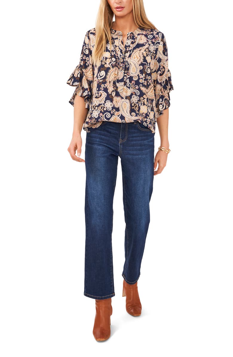 Vince Camuto Glasgow Paisley Flutter Sleeve Blouse, Alternate, color, 