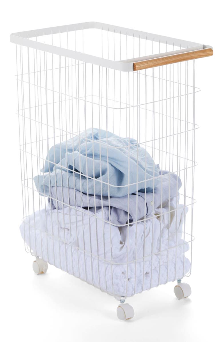 Yamazaki Slim Rolling Laundry Hamper, Alternate, color, White