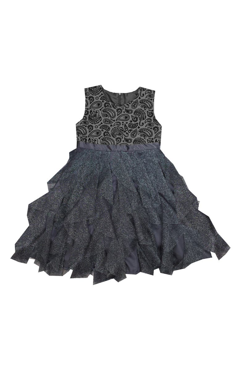 JOE-ELLA Kids' Sparkle Tiered Party Dress, Main, color, Black