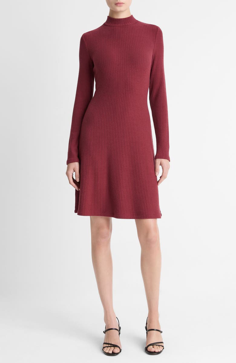Vince Cozy Rib Mock Neck Dress, Main, color, Bordeaux