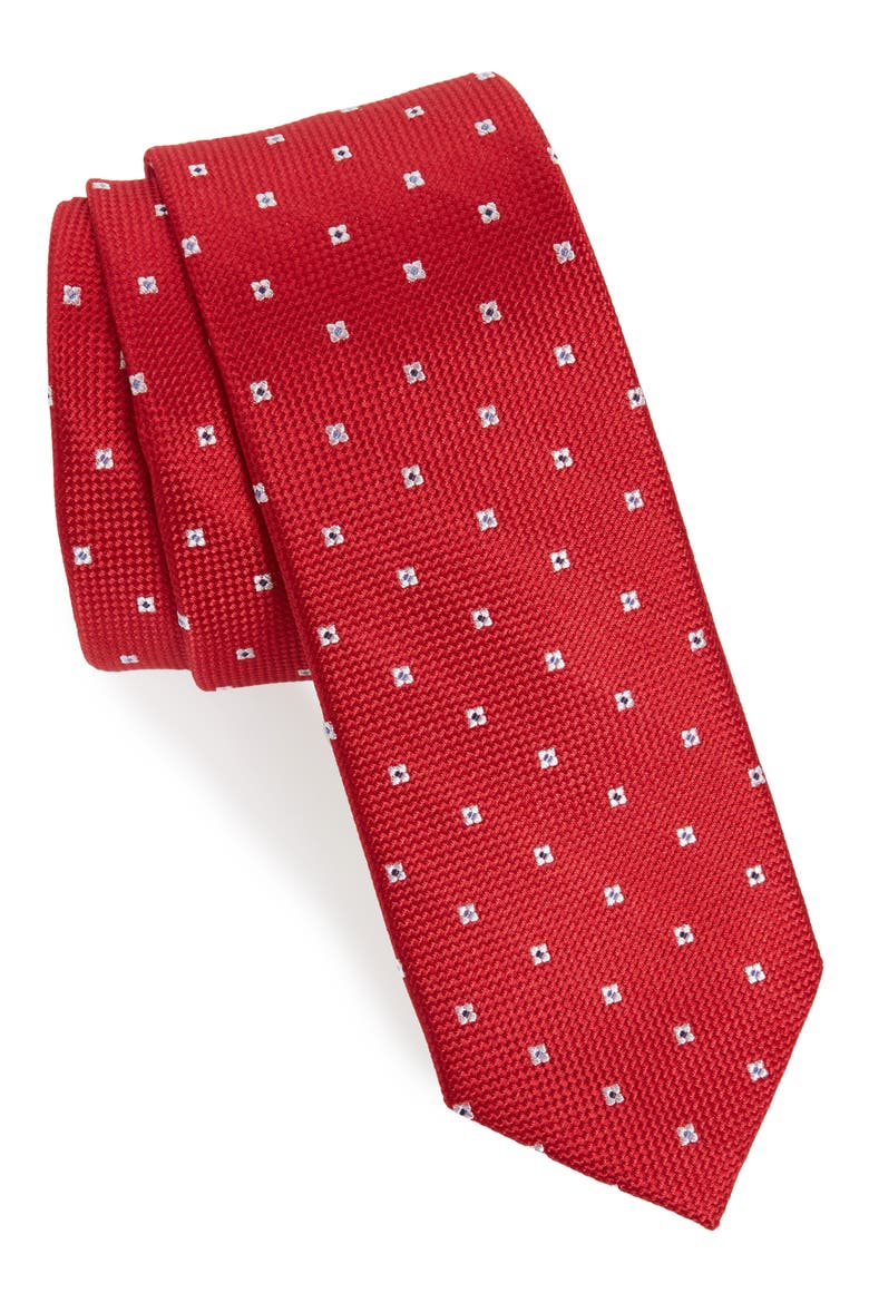Mawbly Mini Skinny Silk Tie, Main, color, RED