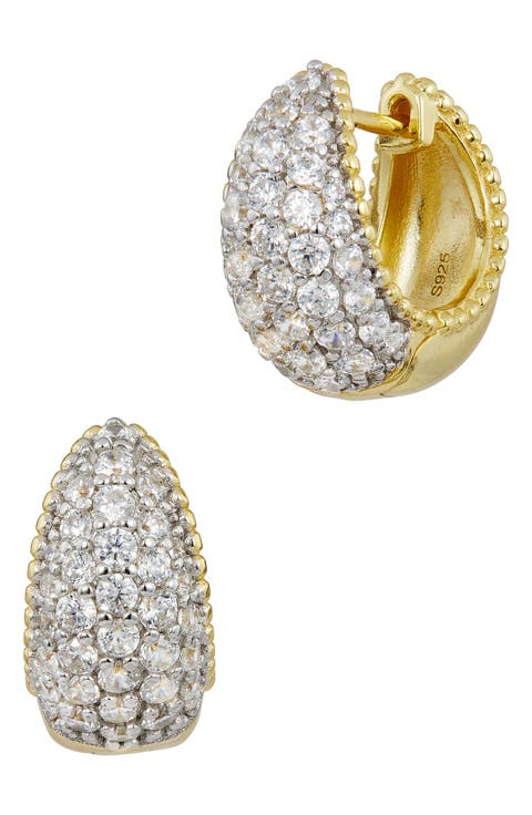 Pavé Cubic Zirconia Reversible Huggie Hoop Earrings