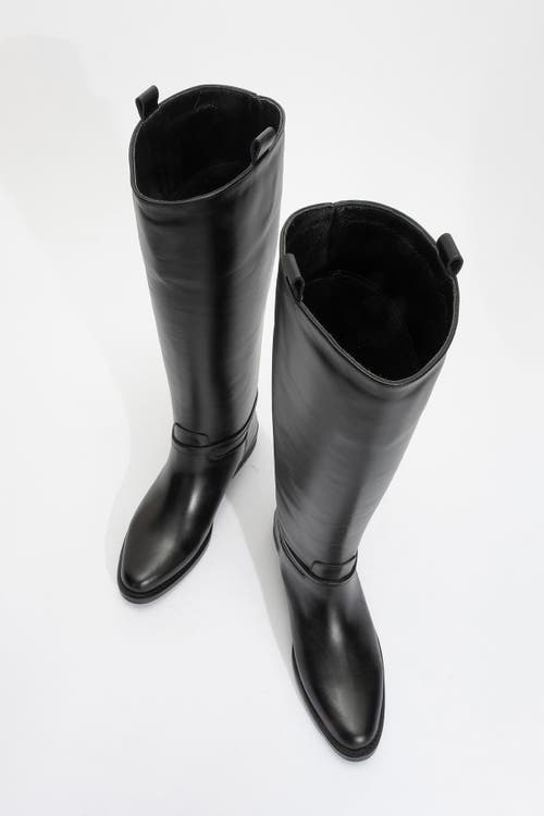 Forever & Always Shoes May Leather Knee High Buckle Boot In Black