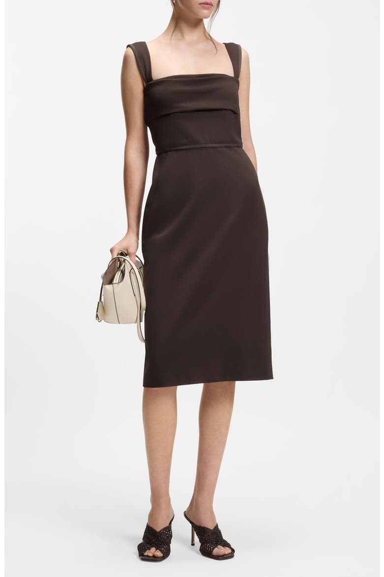 Layered Detail Slim Fit Jersey Dress, Main, color, CAVE BROWN