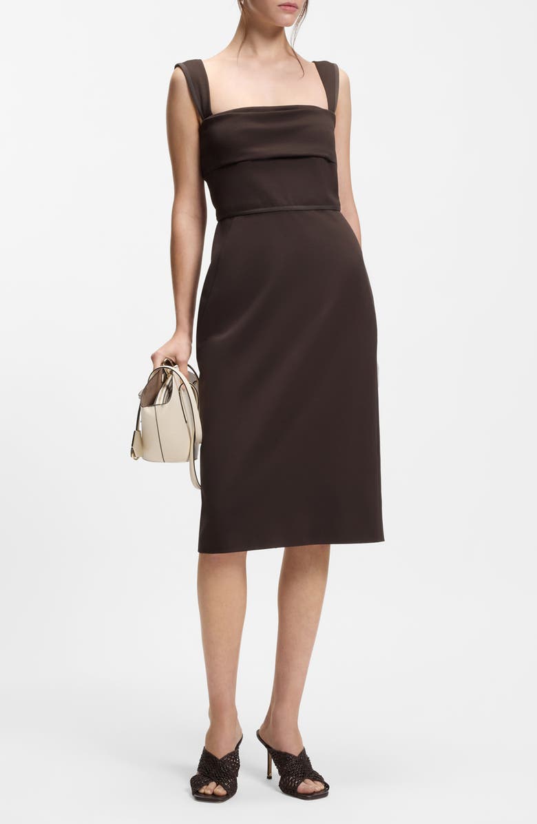 BOSS Layered Detail Slim Fit Jersey Dress, Main, color, Cave Brown