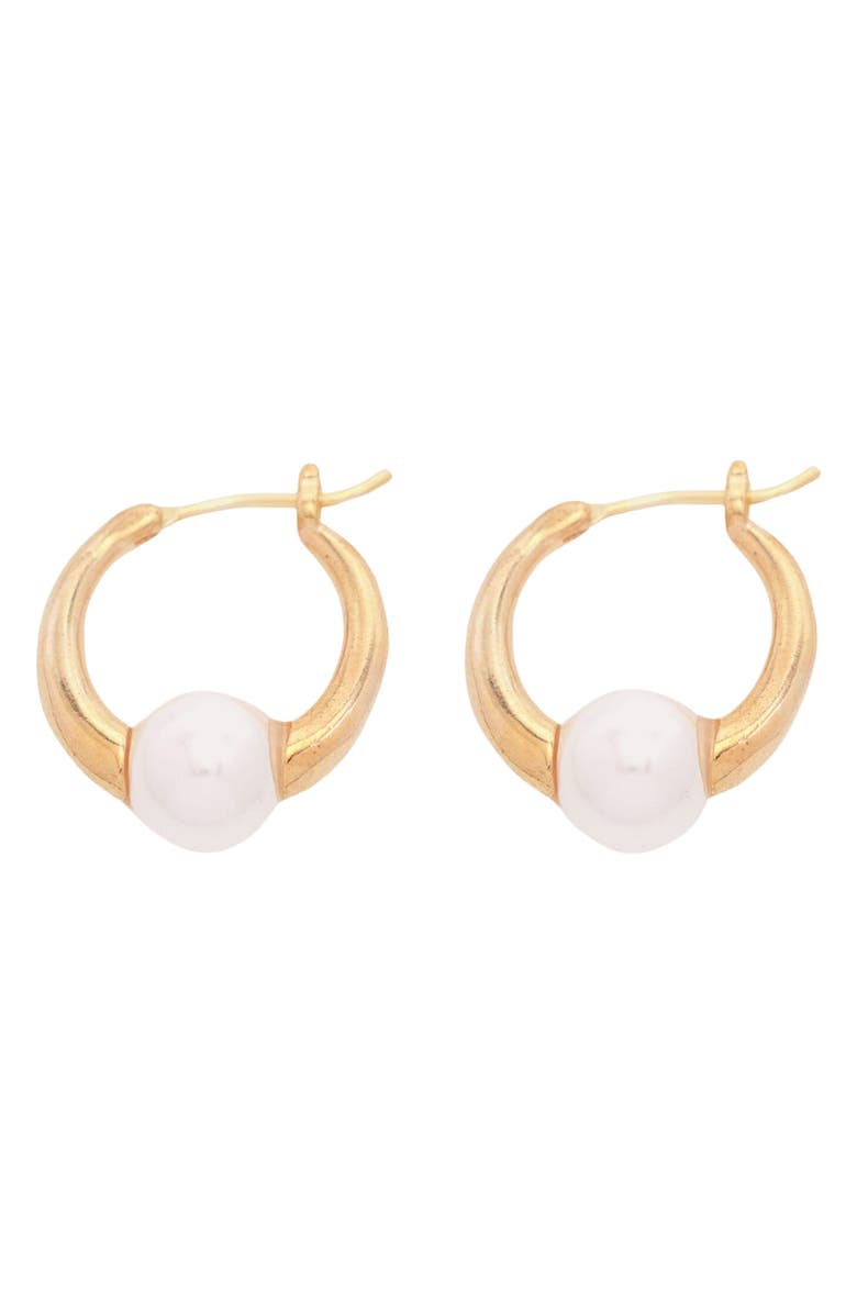 Petit Moments Remostias Imitation Pearl Huggie Hoop Earrings, Main, color, 