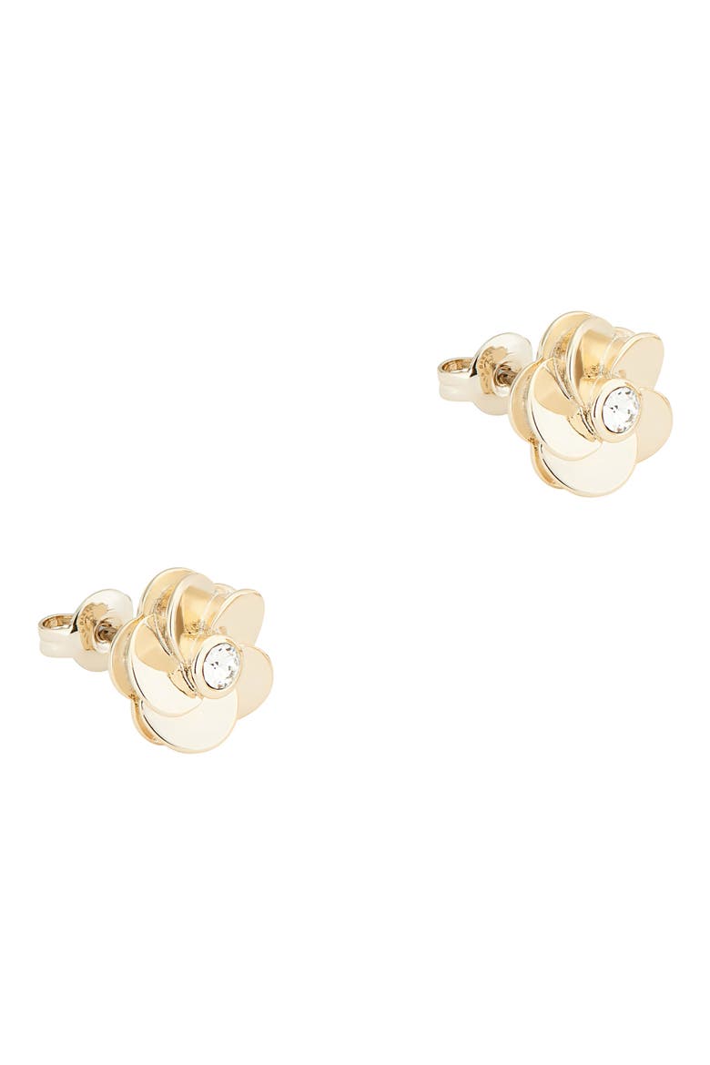 Pelipa Polished Flower Stud Earrings, Alternate, color, PALE GOLD/CRYSTAL