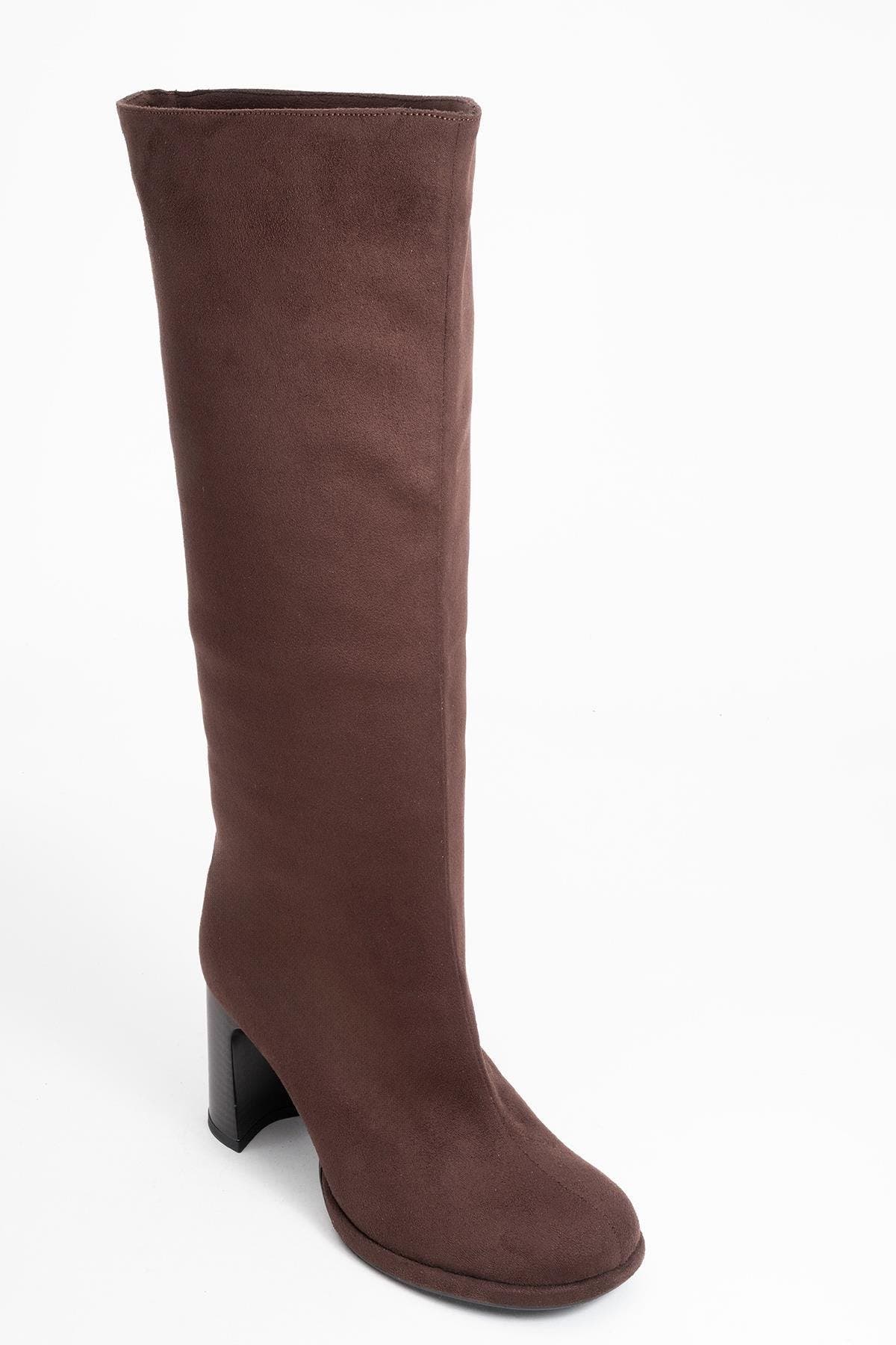 Josette Block Heel Knee High Boot, Main, color, Brown Suede Faux Leather