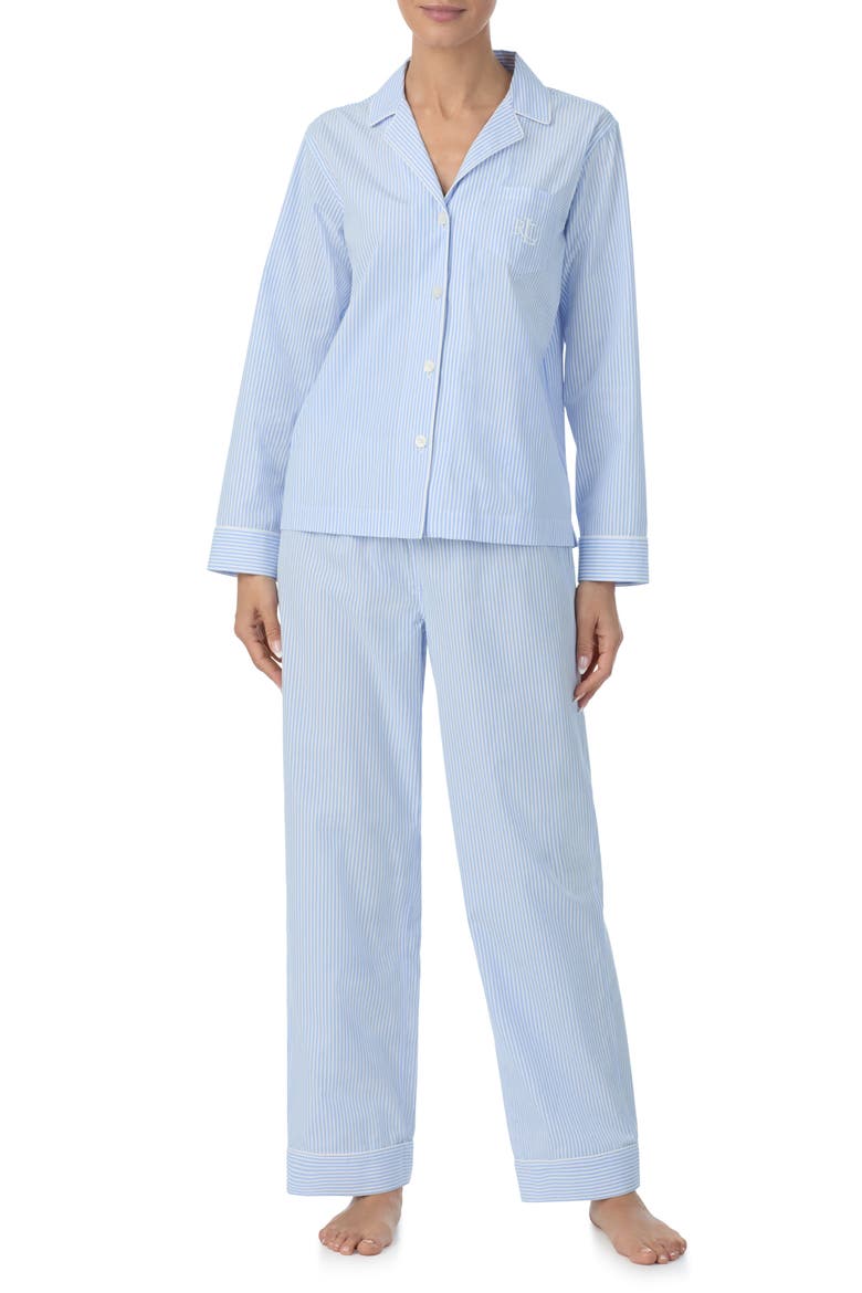 Stripe Long Sleeve Cotton Pajamas, Main, color, BLUE STRIPE