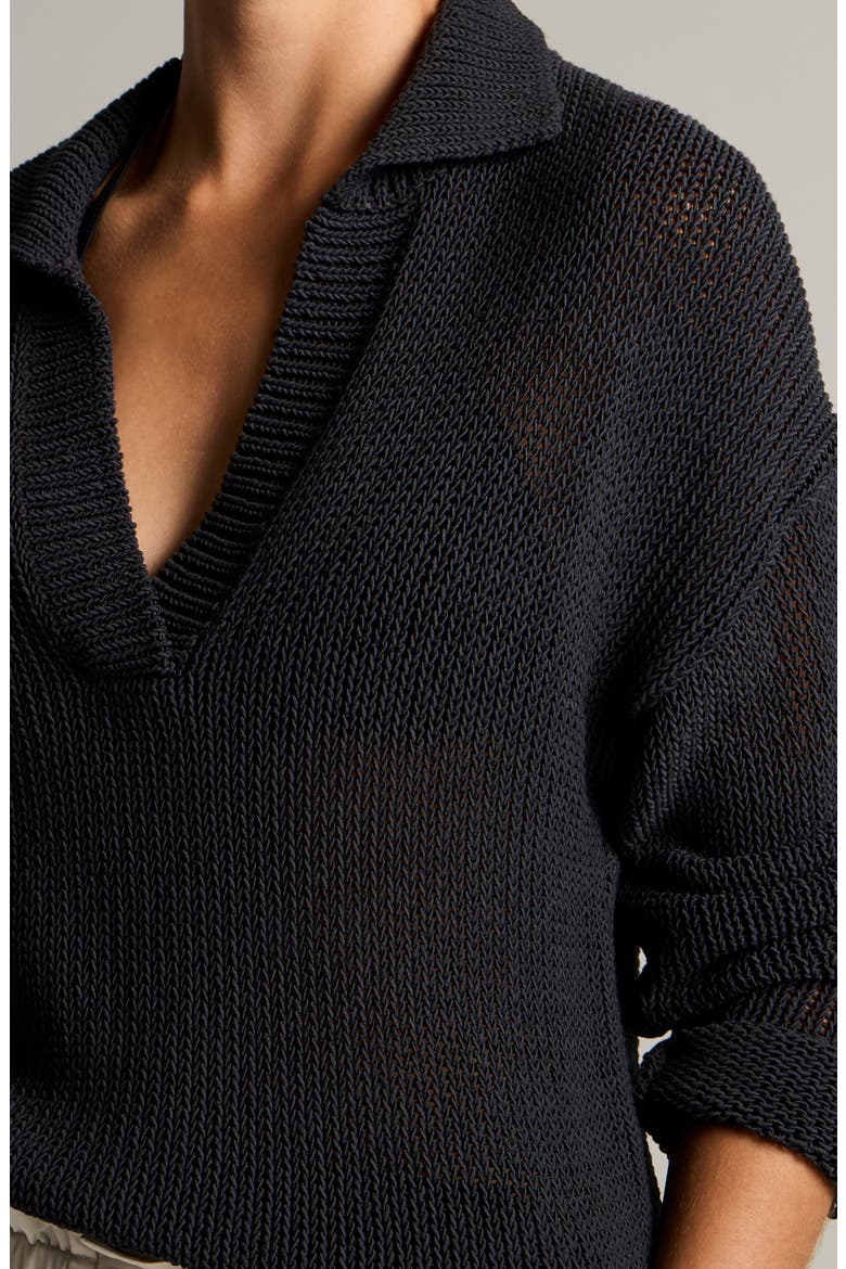 Coated Cotton Blend Polo Sweater, Alternate, color, INK