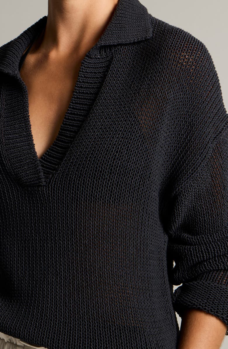 Vince Coated Cotton Blend Polo Sweater, Alternate, color, Ink