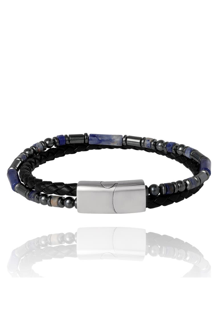 Men's Braided Sodalite Bead 8.5'' Bracelet, Black/Blue, Magnetic Clasp, Alternate, color, Blue