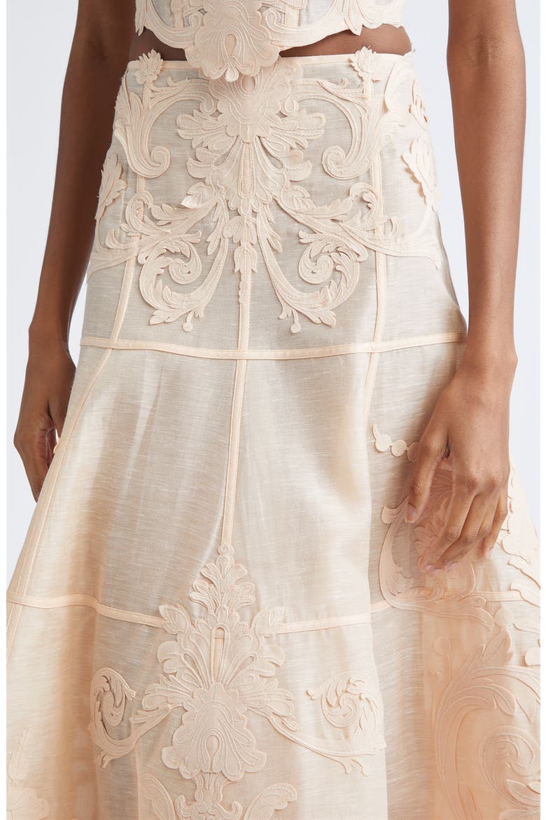 Rebellion Filigree Linen & Silk Midi Skirt, Alternate, color, PEACH