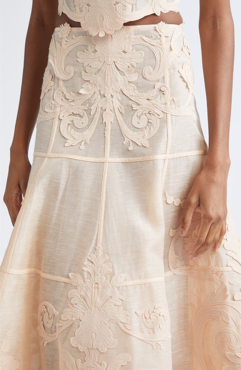 Zimmermann Rebellion Filigree Linen & Silk Midi Skirt, Alternate, color, Peach