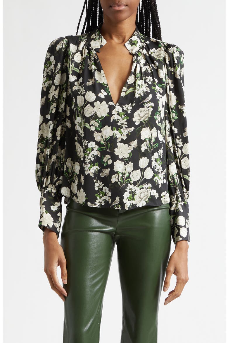 Marion Floral Print Pleated Top, Main, color, MORNINGSTAR FLORAL BLACK