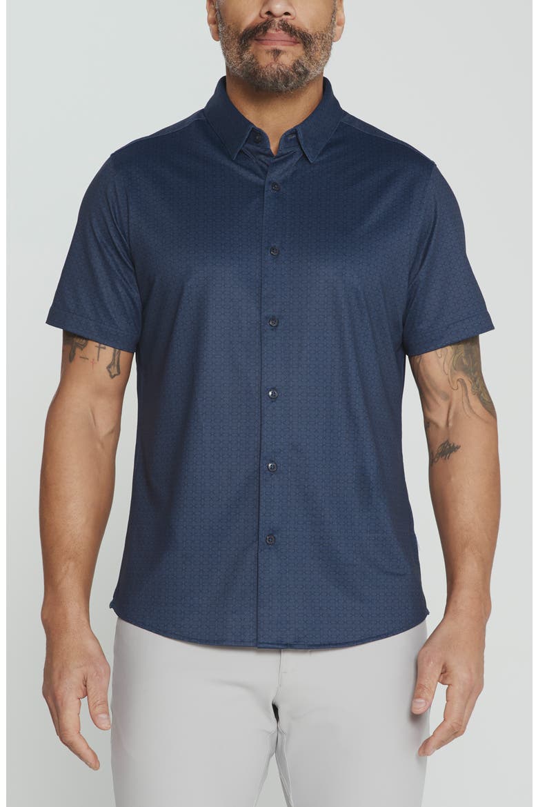 Puente Performance Geometric Short Sleeve Shirt, Main, color, NAVY