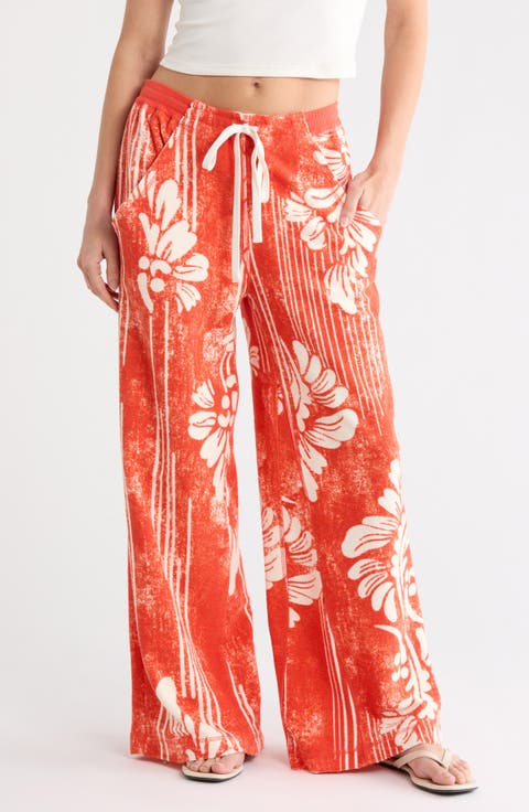 One Above Floral Wide Leg Cotton Blend Pants