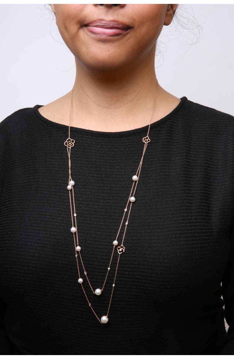 Haus of Brilliance Gold 1/2 Cttw Diamond and Pearl Double Strand Station Necklace, Alternate, color, Pink