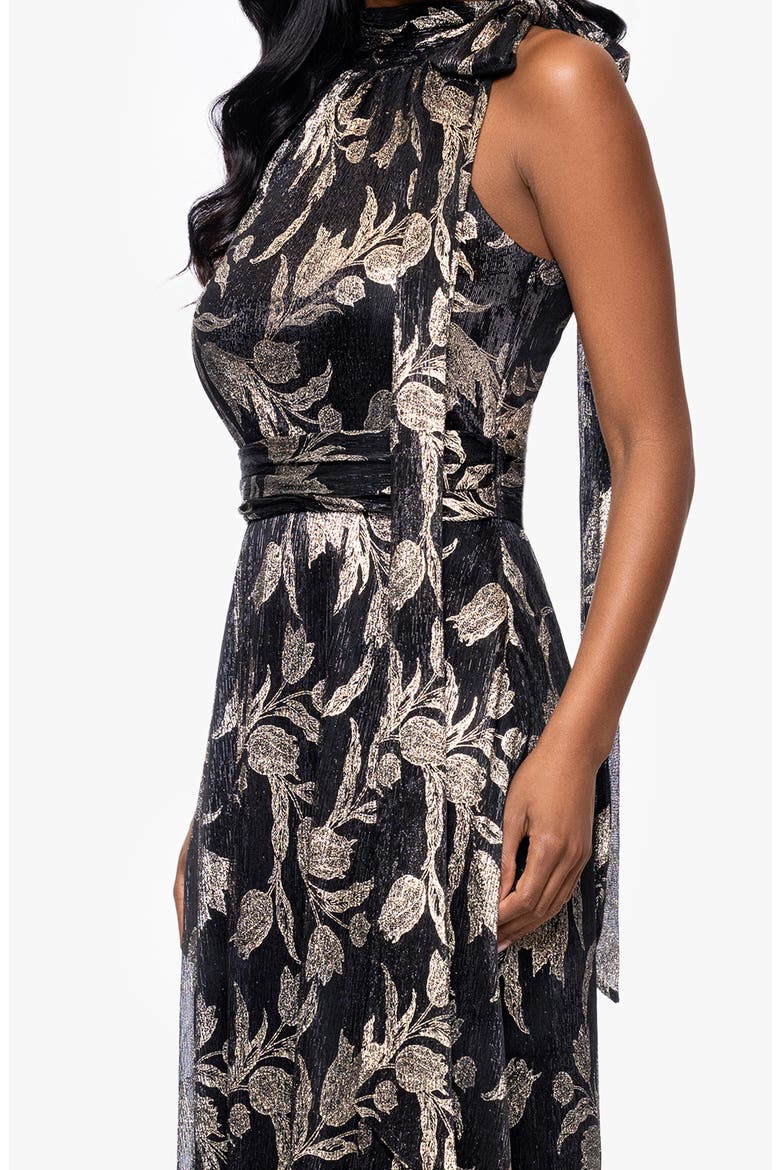 Metallic Floral Sheath Gown, Alternate, color, BLACK/ GOLD