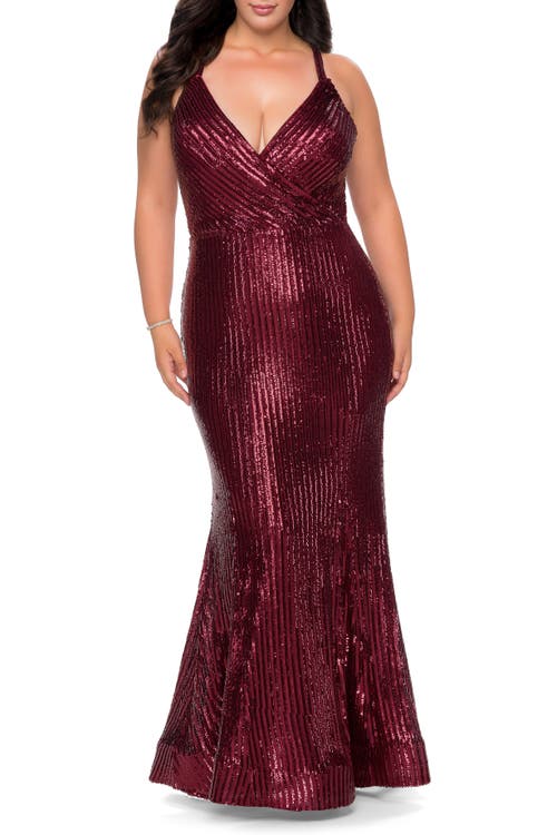 La Femme Sequin Plus Size Dress With Criss Cross Back