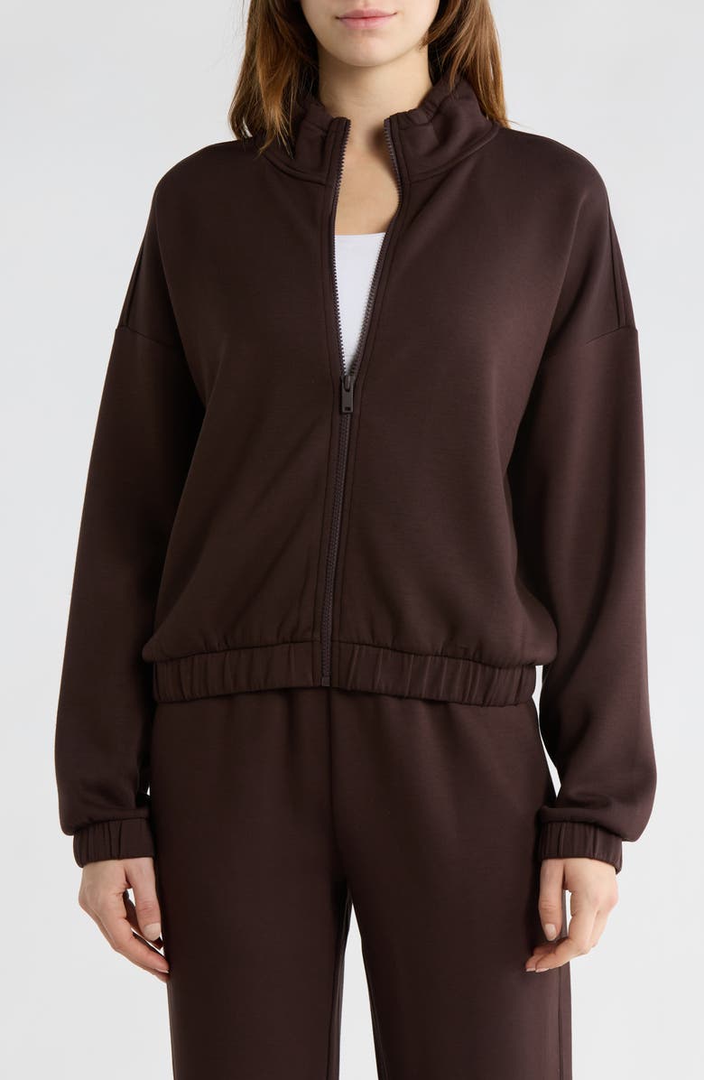 Z by Zella Whisper Knit Ruched Jacket, Main, color, Brown Mole'