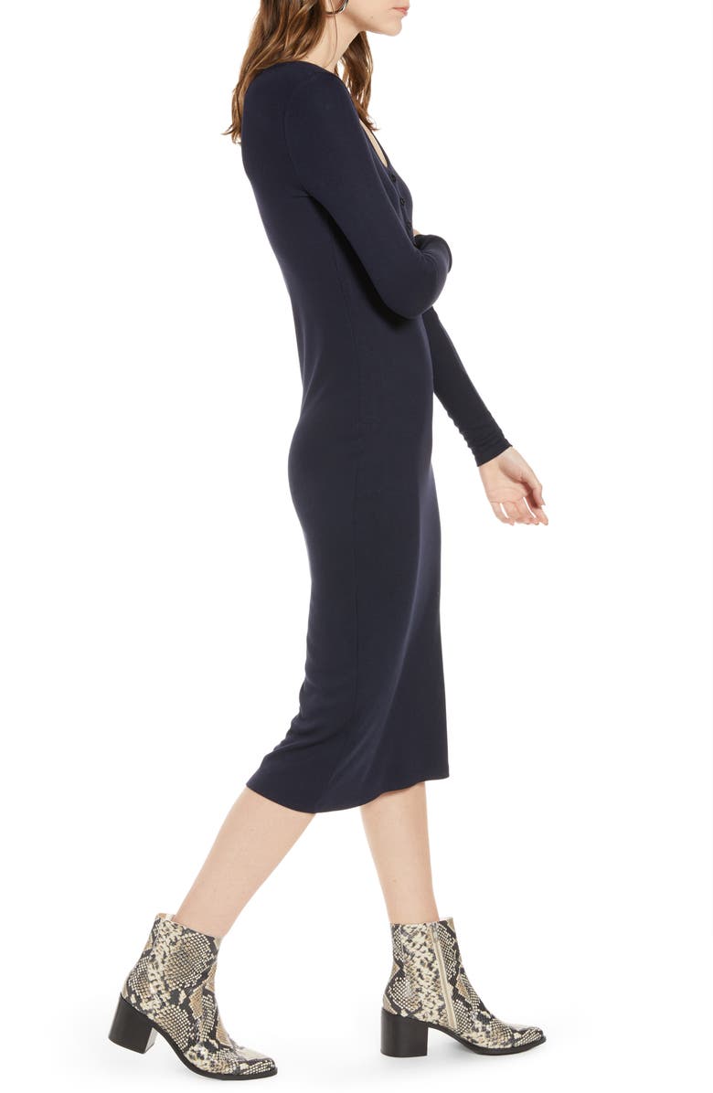 Treasure & Bond Ribbed Henley Midi Dress, Alternate, color,