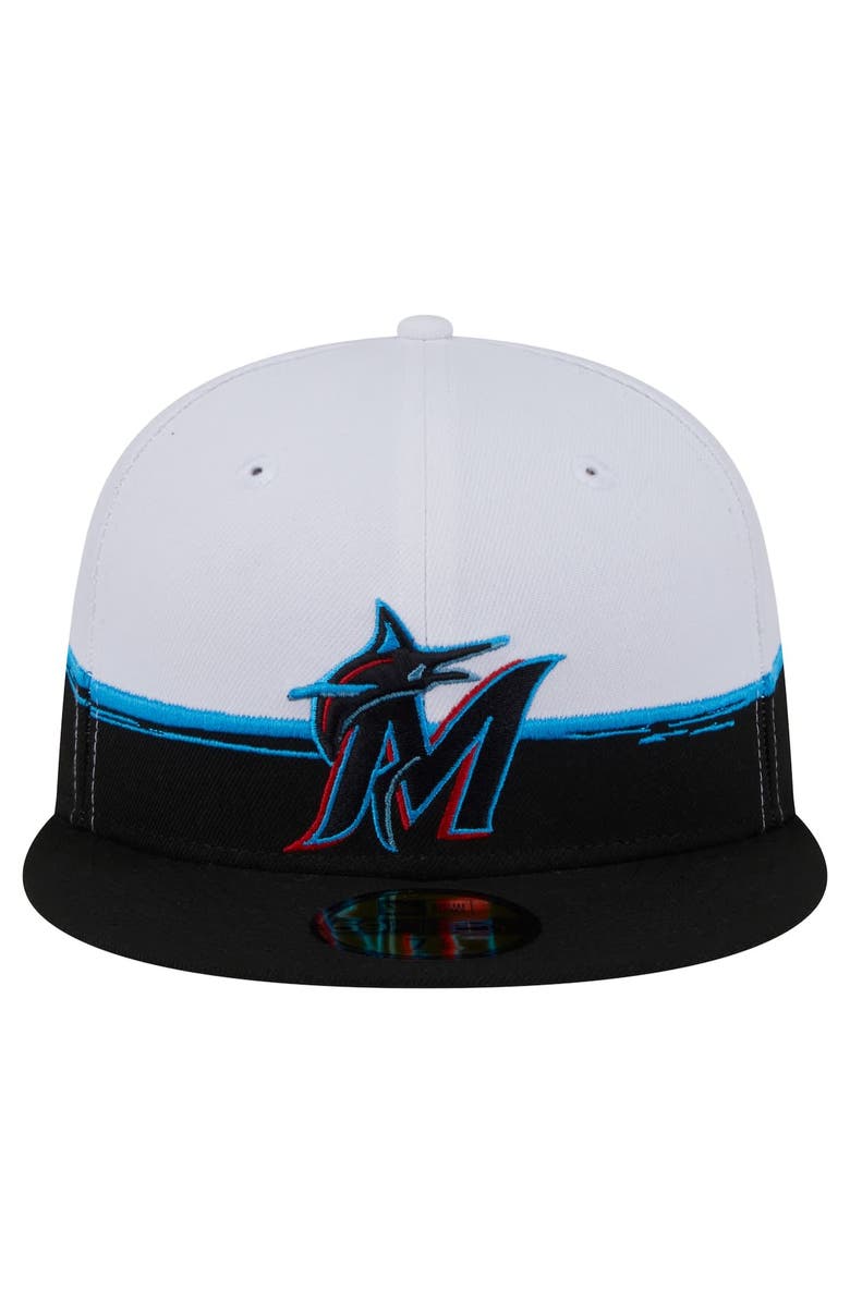 New Era Men's New Era Black/White Miami Marlins Paint Stroke 59FIFTY Fitted Hat, Alternate, color, Black