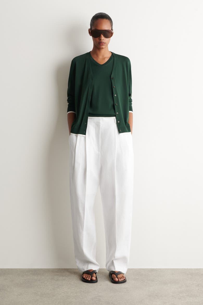 Layered-detail Knitted V-neck T-shirt, Alternate, color, DARK GREEN / WHITE