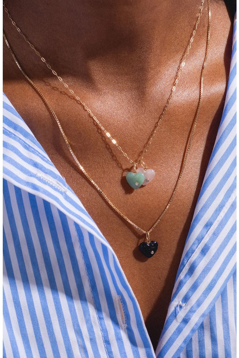 Solid 9K Gold, Semiprecious Stone & Lab Grown Diamond Heart Charm, Alternate, color, GREEN AVENTURINE