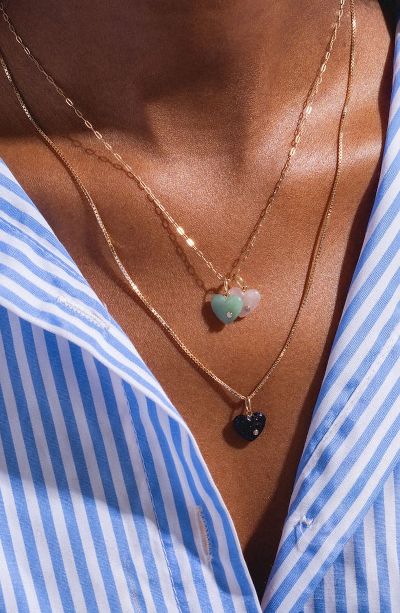 Local Eclectic Solid 9K Gold, Semiprecious Stone & Lab Grown Diamond Heart Charm, Alternate, color, Green Aventurine