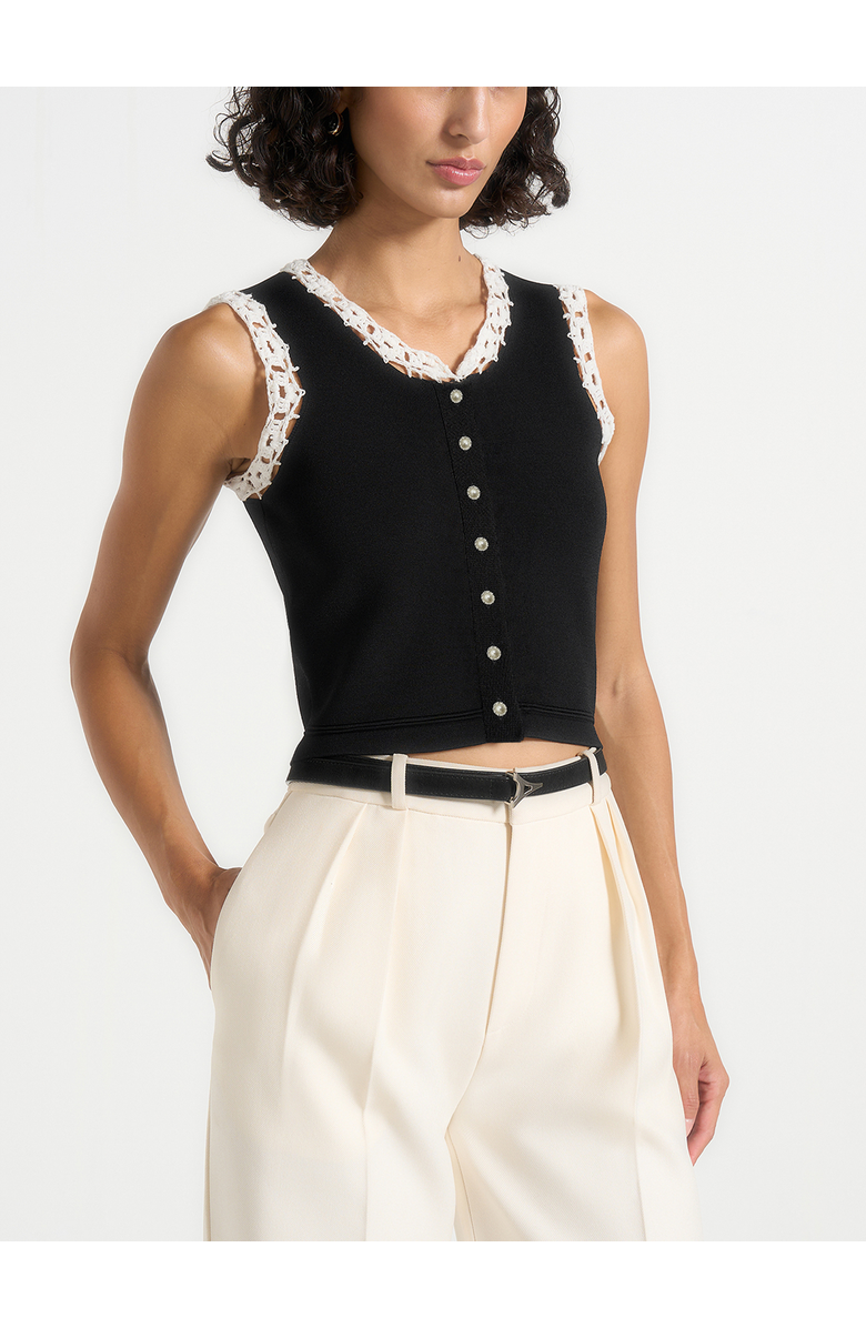 Manière De Voir Evelyn Crochet Frill Crop Top, Main, color, Black