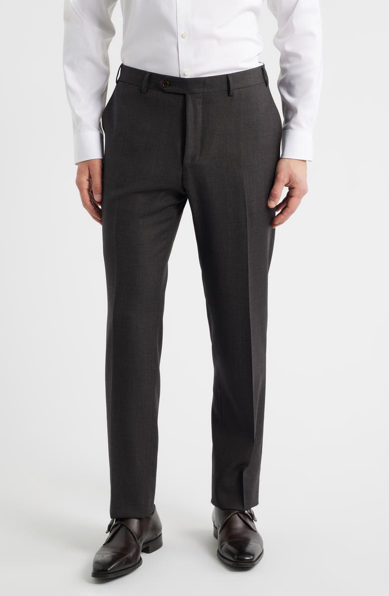 Canali Siena Regular Fit Super 130s Wool Solid Dress Pants, Main, color, Black