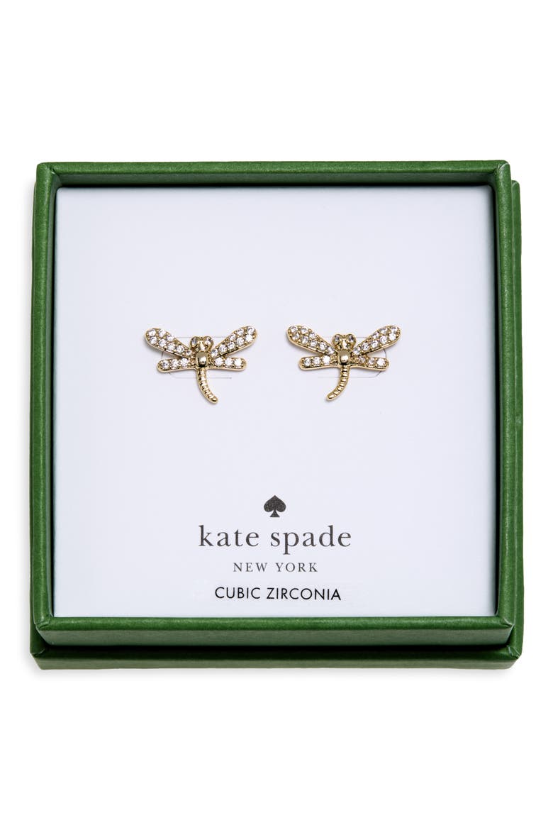 Pavé Dragonfly Stud Earrings, Main, color, CLEAR/ GOLD
