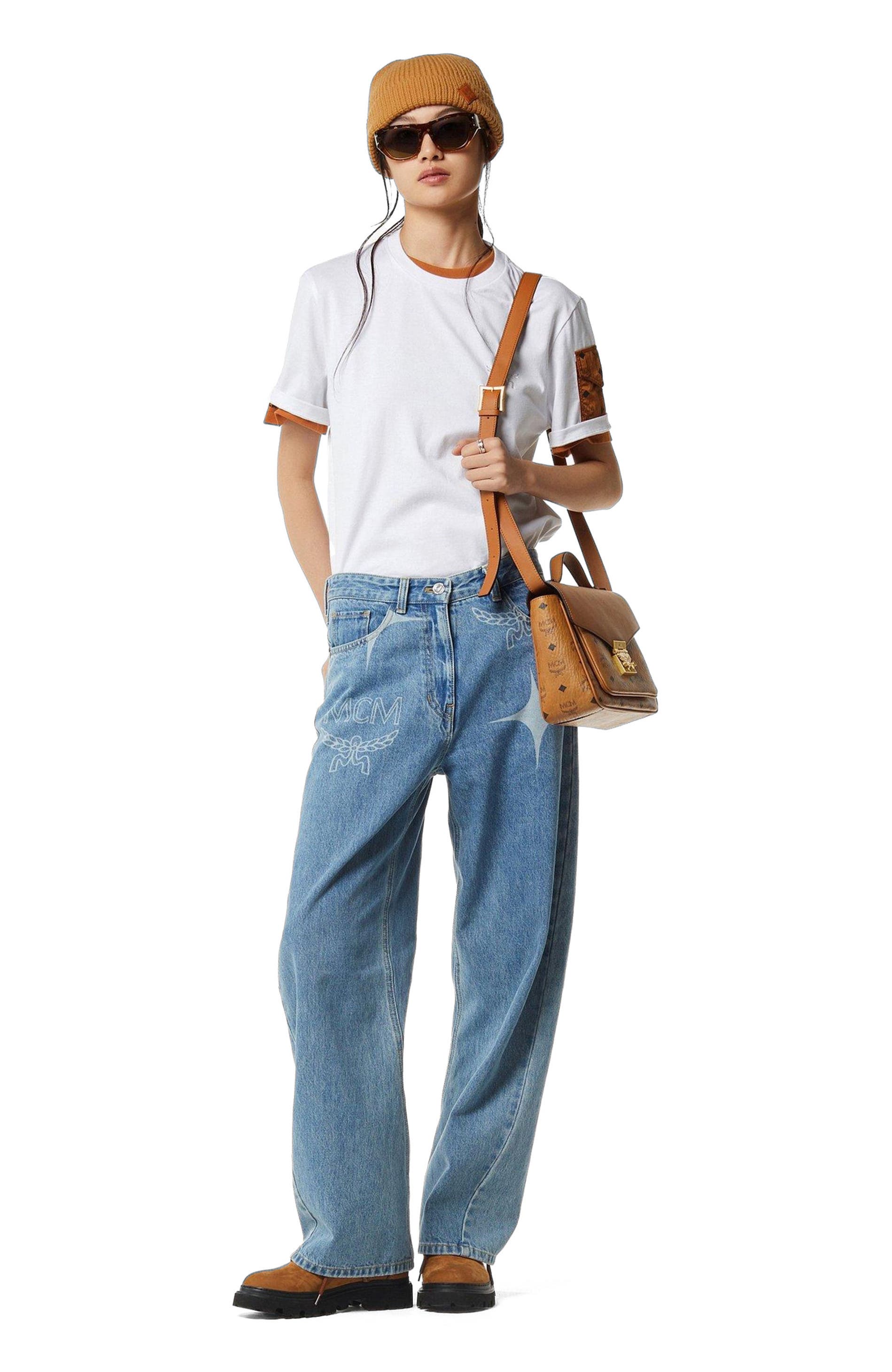 MCM Tracy Satchel in Visetos Leather Mix, Alternate, color, Cognac