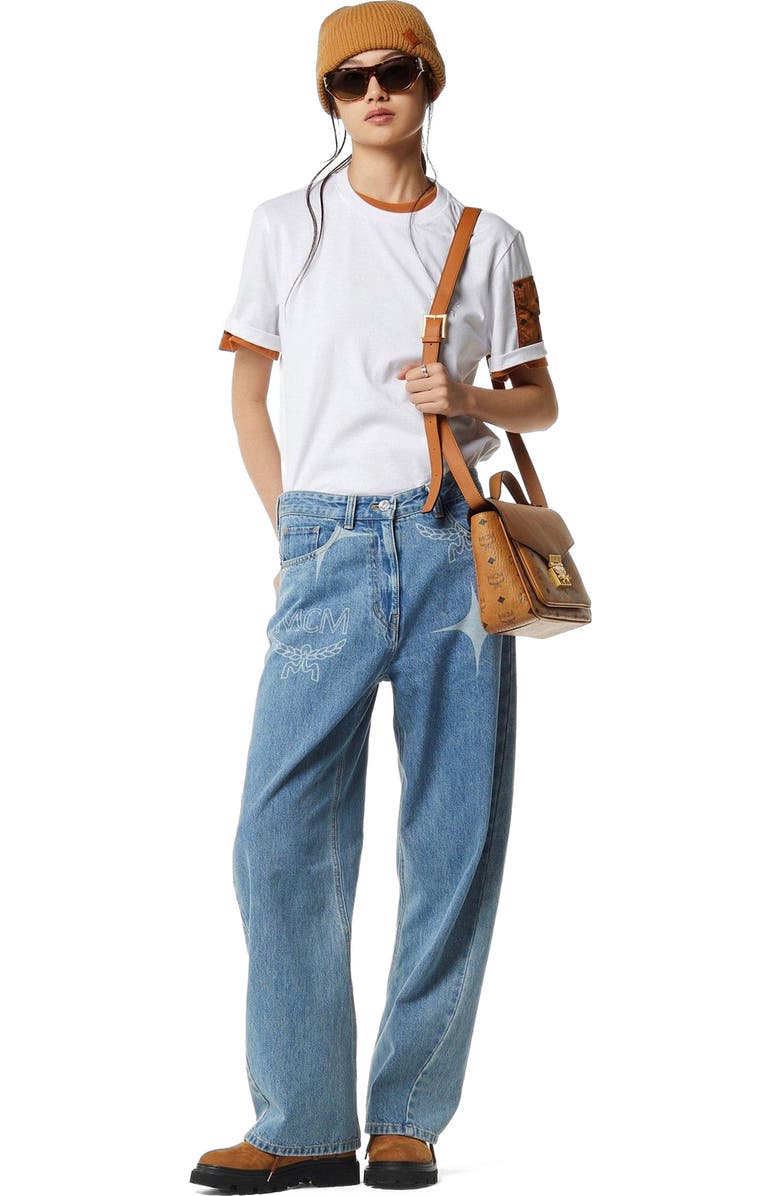 MCM Tracy Satchel in Visetos Leather Mix, Alternate, color, Cognac