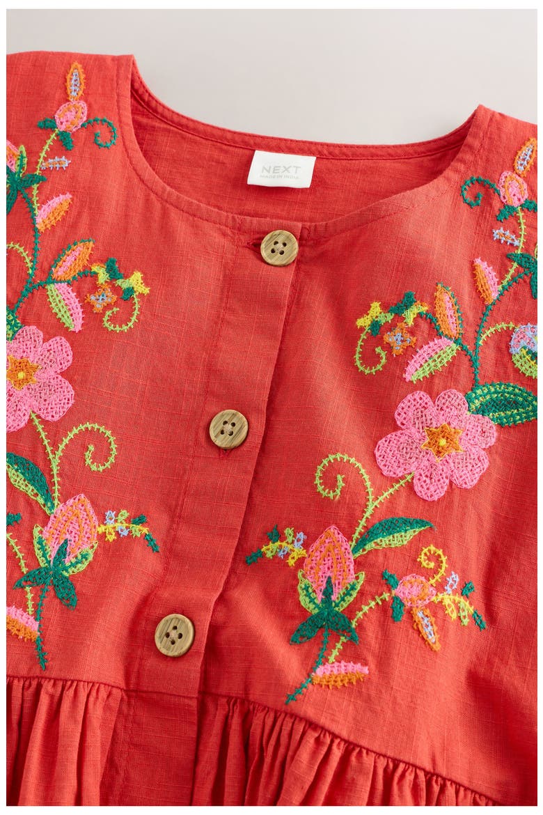 Kids' Embroidered Cotton Button-Up Dress, Alternate, color, RED