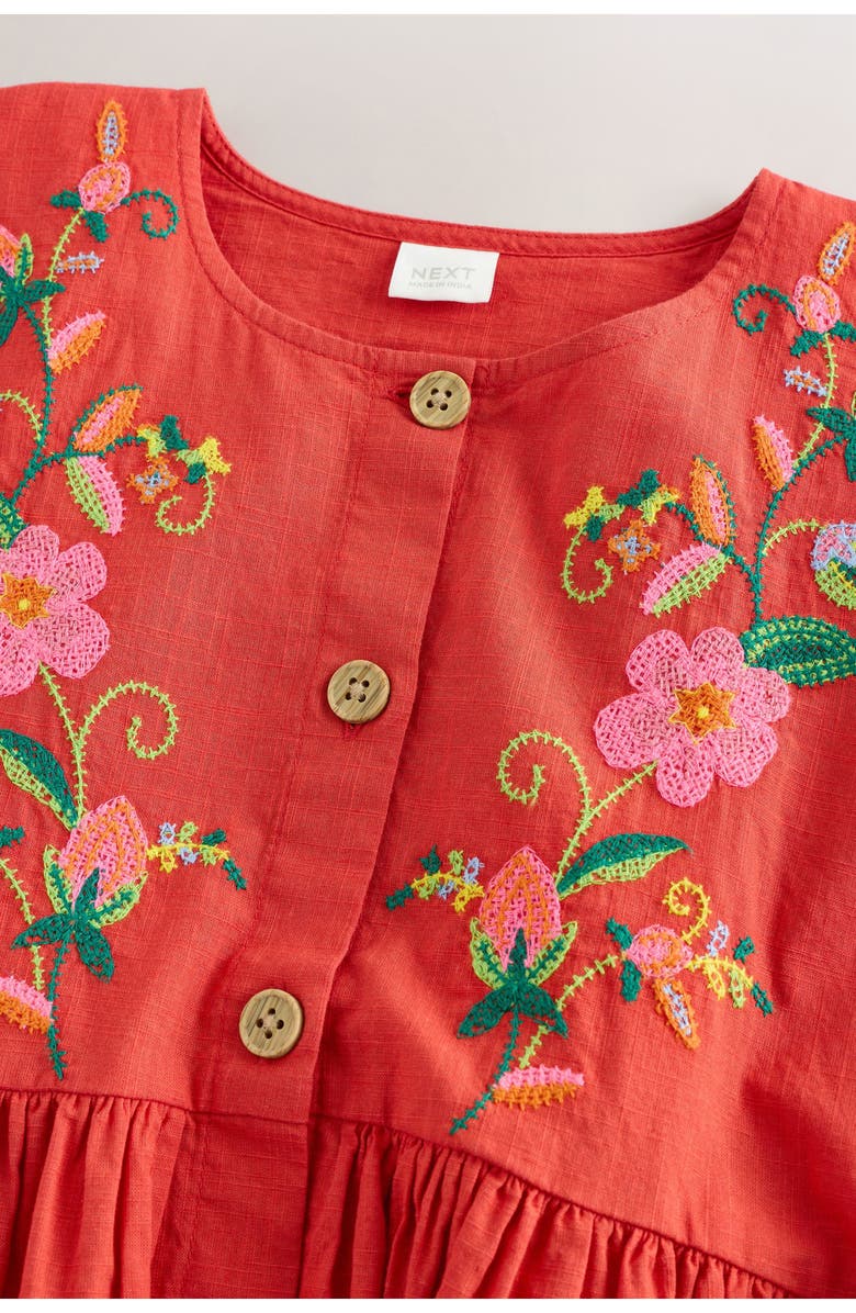NEXT Kids' Embroidered Cotton Button-Up Dress, Alternate, color, Red