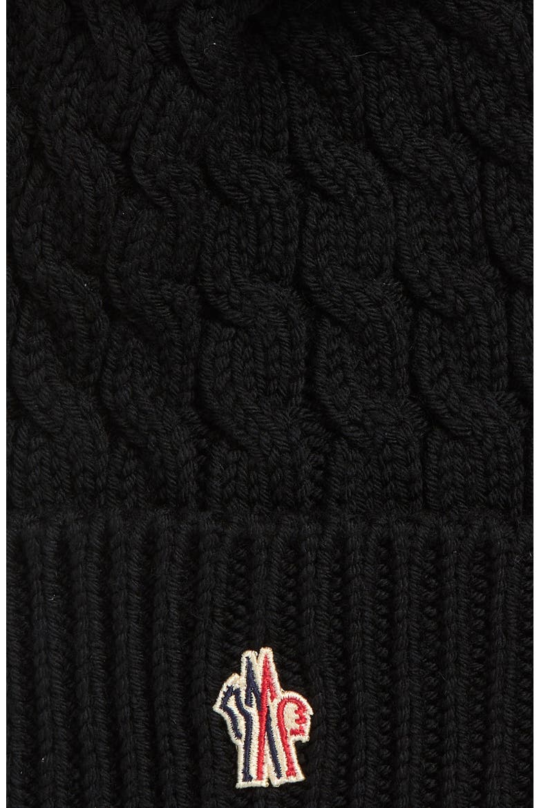 Après Ski Cable Knit Virgin Wool Beanie with Faux Fur Pompom, Alternate, color, BLACK