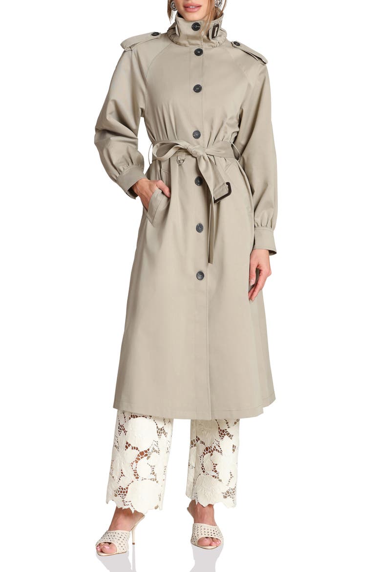 Funnel Neck Maxi Trench Coat, Main, color, SAGE