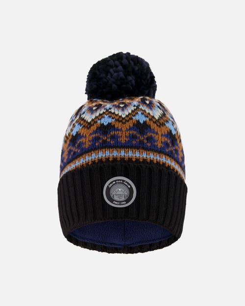 Deux Par Deux Lined Knit Winter Hat With Pompom In Black