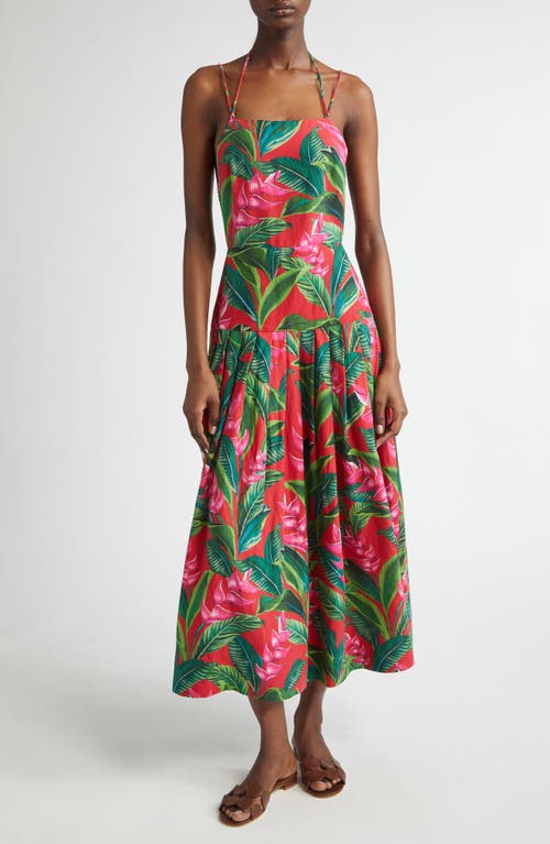 Farm Rio Dream Garden Strappy Back Linen Blend Maxi Dress In Red