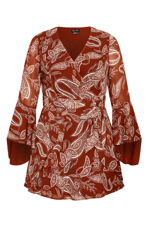 City Chic Dream Paisley Faux Wrap Minidress In Brown
