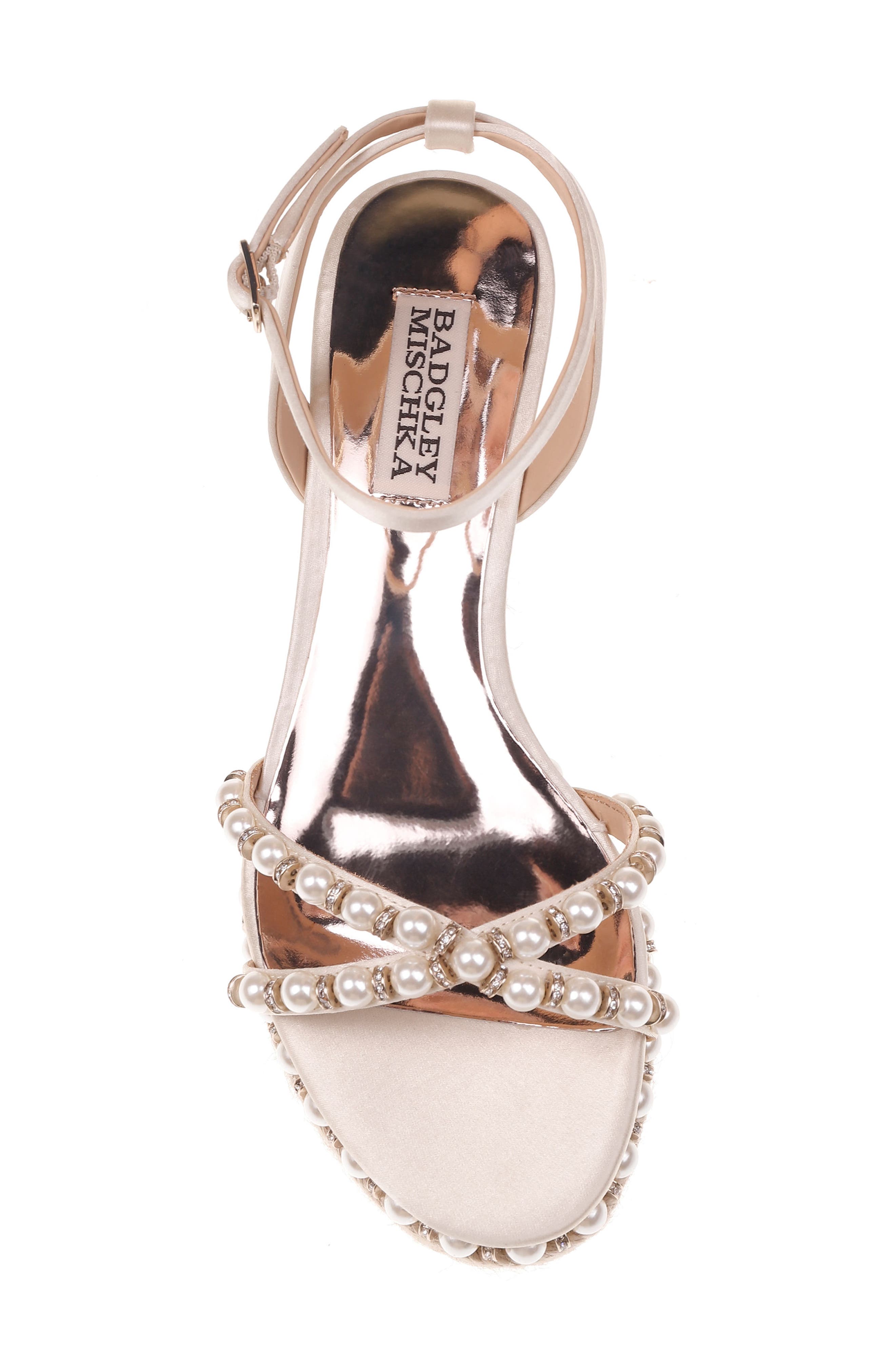 Badgley Mischka Skye Wedge Sandal, Alternate, color, IVORY SATIN
