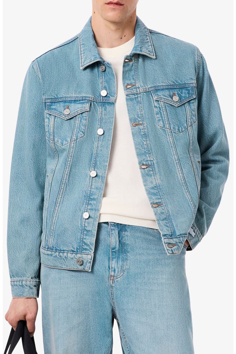 Crocodile Logo Denim Jacket, Main, color, WASHED BLEACH